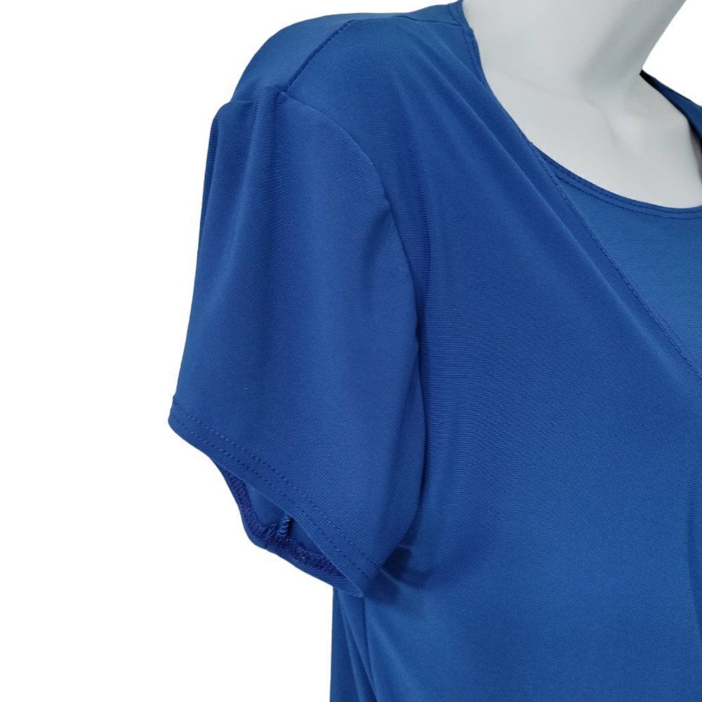 Royal Blue Wrap‎ Blouse Embellished Buckle Size M Jason Maxwell - Picture 5 of 9